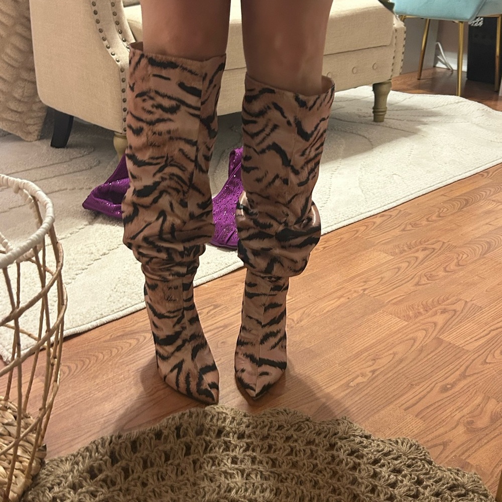 Tiger Print Knee-High Boots